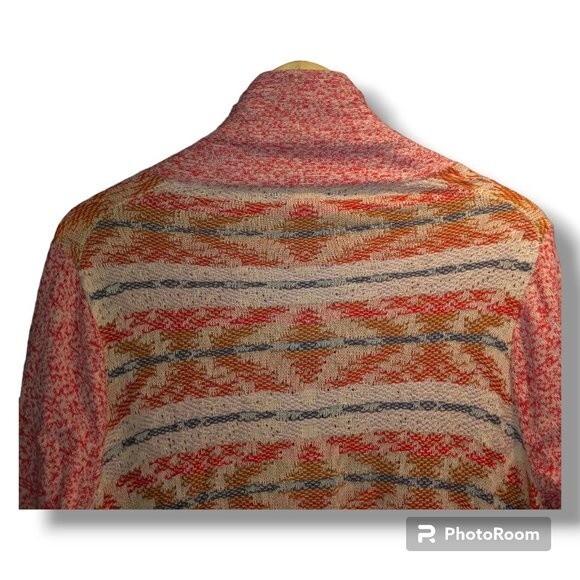 Lucky Brand Size Medium Open Cardigan-Aztec-Geometric-Waterfall-Pink-Nuetral - Picture 6 of 8